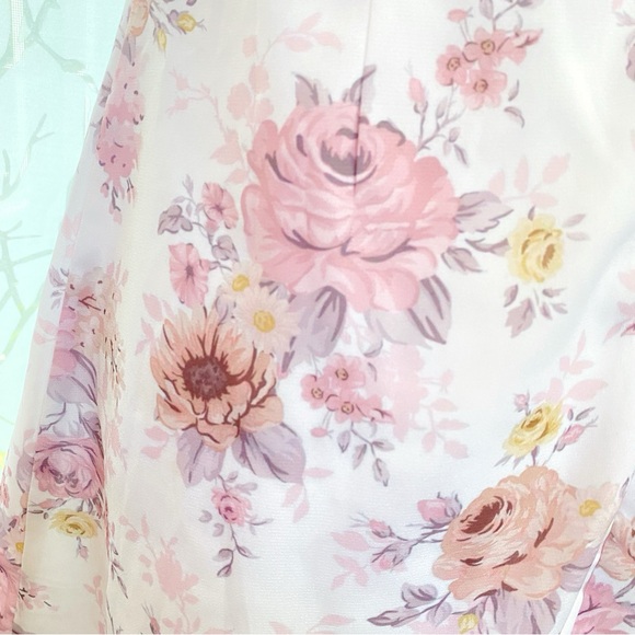 SOFIA THE LABEL white pink floral print GG tie front puffy sleeve mini dress - Picture 9 of 12